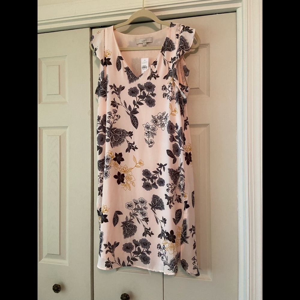 Loft Pink Ruffled Sleeve Dress NWT